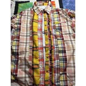 KHRISJOY Plaid Patchwork Yellow Jacket Lightweight Windbreak Snap Closer Sz 01